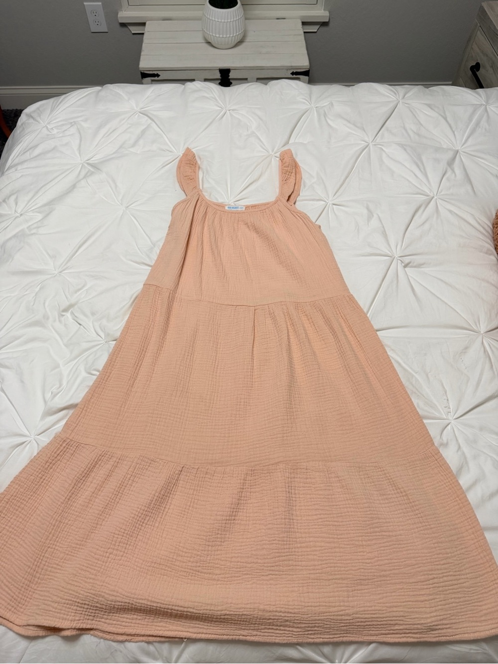 Peach Tiered Midi Sundress with Wide Straps